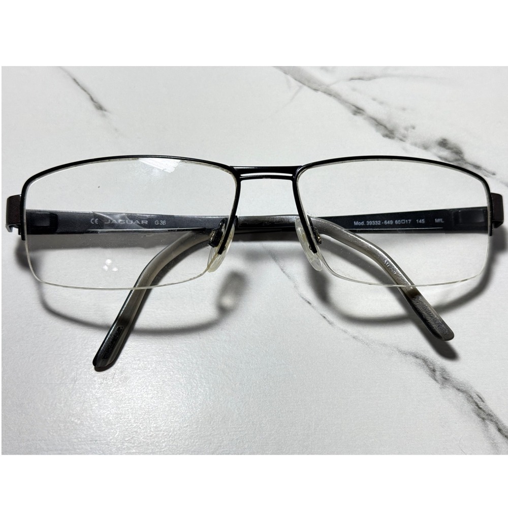 Jaguar Mens Rectangular Semi-Rimless Eyeglass Frames Black 39332-649 60-17-145